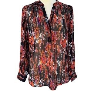 Peyton Jensen Women's Multicolor Semi-Sheer Blouse Sz XS Long Sleeve Henley Top.